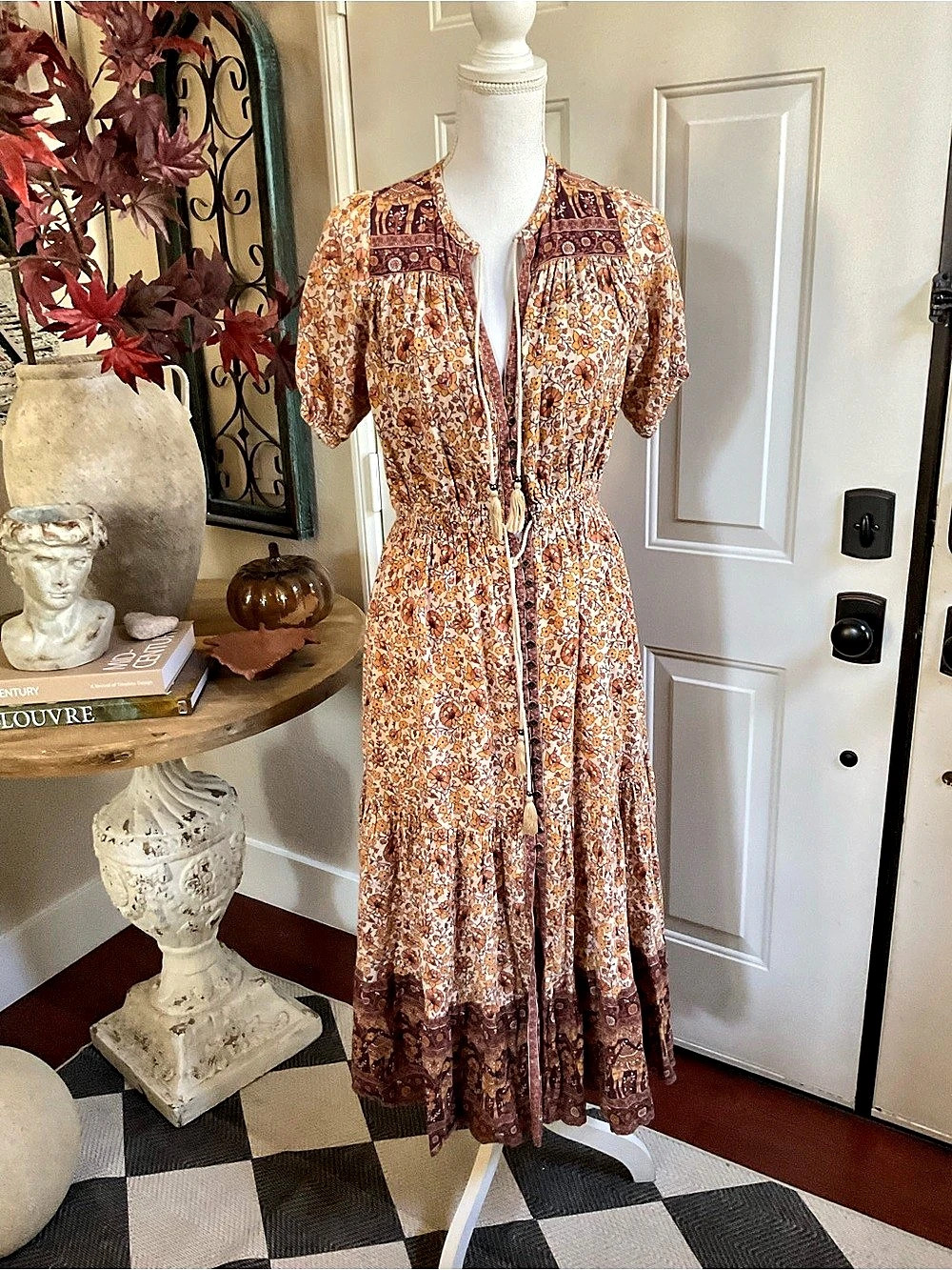 Spell & The Gypsy Collective Floral Maxi Dress in Brown & Orange Size Medium